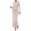 image:imageBTFBM Womens Long Sleeve Ruched Slit Maxi Wedding Guest Dress  Boat Neck Bodycon Semi Formal Dresses For Women Cocktail Party Homecoming Date Night Christmas Holiday Winter OutfitsBeige