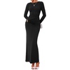 image:imageBTFBM Womens Long Sleeve Ruched Slit Maxi Wedding Guest Dress  Boat Neck Bodycon Semi Formal Dresses For Women Cocktail Party Homecoming Date Night Christmas Holiday Winter OutfitsBlack