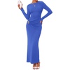 image:imageBTFBM Womens Long Sleeve Ruched Slit Maxi Wedding Guest Dress  Boat Neck Bodycon Semi Formal Dresses For Women Cocktail Party Homecoming Date Night Christmas Holiday Winter OutfitsBlue