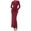 image:imageBTFBM Womens Long Sleeve Ruched Slit Maxi Wedding Guest Dress  Boat Neck Bodycon Semi Formal Dresses For Women Cocktail Party Homecoming Date Night Christmas Holiday Winter OutfitsBurgundy