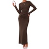 image:imageBTFBM Womens Long Sleeve Ruched Slit Maxi Wedding Guest Dress  Boat Neck Bodycon Semi Formal Dresses For Women Cocktail Party Homecoming Date Night Christmas Holiday Winter OutfitsBrown