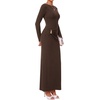 image:imageBTFBM Womens Long Sleeve Ruched Slit Maxi Wedding Guest Dress  Boat Neck Bodycon Semi Formal Dresses For Women Cocktail Party Homecoming Date Night Christmas Holiday Winter OutfitsBrown
