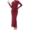 image:imageBTFBM Womens Long Sleeve Ruched Slit Maxi Wedding Guest Dress  Boat Neck Bodycon Semi Formal Dresses For Women Cocktail Party Homecoming Date Night Christmas Holiday Winter OutfitsBurgundy
