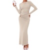 image:imageBTFBM Womens Long Sleeve Ruched Slit Maxi Wedding Guest Dress  Boat Neck Bodycon Semi Formal Dresses For Women Cocktail Party Homecoming Date Night Christmas Holiday Winter OutfitsBeige