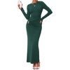 image:imageBTFBM Womens Long Sleeve Ruched Slit Maxi Wedding Guest Dress  Boat Neck Bodycon Semi Formal Dresses For Women Cocktail Party Homecoming Date Night Christmas Holiday Winter OutfitsGreen