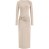 image:imageBTFBM Womens Long Sleeve Ruched Slit Maxi Wedding Guest Dress  Boat Neck Bodycon Semi Formal Dresses For Women Cocktail Party Homecoming Date Night Christmas Holiday Winter OutfitsBeige