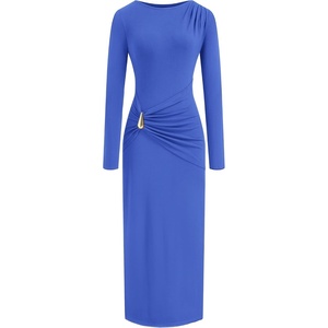 image:imageBTFBM Womens Long Sleeve Ruched Slit Maxi Wedding Guest Dress  Boat Neck Bodycon Semi Formal Dresses For Women Cocktail Party Homecoming Date Night Christmas Holiday Winter OutfitsBlue
