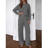 image:imageBTFBM Striped Lounge Set Sweatsuits Women 2 Piece Outfit  Womens Pajama SetsCrew NeckWide LegAirport Vacation OutfitsFall Winter ClothesGrey Black