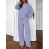 image:imageBTFBM Striped Lounge Set Sweatsuits Women 2 Piece Outfit  Womens Pajama SetsCrew NeckWide LegAirport Vacation OutfitsFall Winter ClothesWhite Blue
