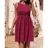 image:imageBTFBM Summer Dresses for Women 2026 Spring Clothes Sleeveless Crewneck Beach Vacation Outfits Mini Flowy Sun DressSolid Wine Red