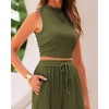 image:imageBTFBM Summer Outfits For Women 2026 Ribbed Sleeveless Tank Tops Wide Leg Pants 2 Piece Sets Lounge Set ClothingArmy Green