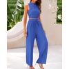 image:imageBTFBM Summer Outfits For Women 2026 Ribbed Sleeveless Tank Tops Wide Leg Pants 2 Piece Sets Lounge Set ClothingBlue
