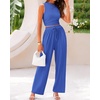 image:imageBTFBM Summer Outfits For Women 2026 Ribbed Sleeveless Tank Tops Wide Leg Pants 2 Piece Sets Lounge Set ClothingBlue