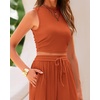 image:imageBTFBM Summer Outfits For Women 2026 Ribbed Sleeveless Tank Tops Wide Leg Pants 2 Piece Sets Lounge Set ClothingBrick Red