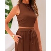 image:imageBTFBM Summer Outfits For Women 2026 Ribbed Sleeveless Tank Tops Wide Leg Pants 2 Piece Sets Lounge Set ClothingBrown