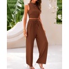 image:imageBTFBM Summer Outfits For Women 2026 Ribbed Sleeveless Tank Tops Wide Leg Pants 2 Piece Sets Lounge Set ClothingBrown