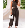 image:imageBTFBM Summer Outfits For Women 2026 Ribbed Sleeveless Tank Tops Wide Leg Pants 2 Piece Sets Lounge Set ClothingCoffee