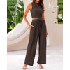 image:imageBTFBM Summer Outfits For Women 2026 Ribbed Sleeveless Tank Tops Wide Leg Pants 2 Piece Sets Lounge Set ClothingCoffee
