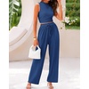 image:imageBTFBM Summer Outfits For Women 2026 Ribbed Sleeveless Tank Tops Wide Leg Pants 2 Piece Sets Lounge Set ClothingDark Blue