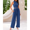 image:imageBTFBM Summer Outfits For Women 2026 Ribbed Sleeveless Tank Tops Wide Leg Pants 2 Piece Sets Lounge Set ClothingDark Blue