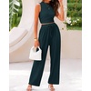 image:imageBTFBM Summer Outfits For Women 2026 Ribbed Sleeveless Tank Tops Wide Leg Pants 2 Piece Sets Lounge Set ClothingDeep Green