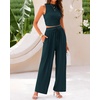 image:imageBTFBM Summer Outfits For Women 2026 Ribbed Sleeveless Tank Tops Wide Leg Pants 2 Piece Sets Lounge Set ClothingDeep Green