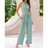 image:imageBTFBM Summer Outfits For Women 2026 Ribbed Sleeveless Tank Tops Wide Leg Pants 2 Piece Sets Lounge Set ClothingFruit Green