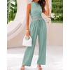 image:imageBTFBM Summer Outfits For Women 2026 Ribbed Sleeveless Tank Tops Wide Leg Pants 2 Piece Sets Lounge Set ClothingFruit Green