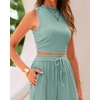 image:imageBTFBM Summer Outfits For Women 2026 Ribbed Sleeveless Tank Tops Wide Leg Pants 2 Piece Sets Lounge Set ClothingFruit Green