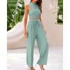image:imageBTFBM Summer Outfits For Women 2026 Ribbed Sleeveless Tank Tops Wide Leg Pants 2 Piece Sets Lounge Set ClothingFruit Green