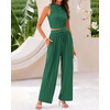 image:imageBTFBM Summer Outfits For Women 2026 Ribbed Sleeveless Tank Tops Wide Leg Pants 2 Piece Sets Lounge Set ClothingGreen