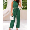 image:imageBTFBM Summer Outfits For Women 2026 Ribbed Sleeveless Tank Tops Wide Leg Pants 2 Piece Sets Lounge Set ClothingGreen