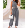 image:imageBTFBM Summer Outfits For Women 2026 Ribbed Sleeveless Tank Tops Wide Leg Pants 2 Piece Sets Lounge Set ClothingGrey