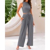 image:imageBTFBM Summer Outfits For Women 2026 Ribbed Sleeveless Tank Tops Wide Leg Pants 2 Piece Sets Lounge Set ClothingGrey