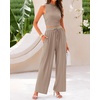 image:imageBTFBM Summer Outfits For Women 2026 Ribbed Sleeveless Tank Tops Wide Leg Pants 2 Piece Sets Lounge Set ClothingKhaki