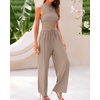 image:imageBTFBM Summer Outfits For Women 2026 Ribbed Sleeveless Tank Tops Wide Leg Pants 2 Piece Sets Lounge Set ClothingKhaki