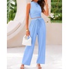 image:imageBTFBM Summer Outfits For Women 2026 Ribbed Sleeveless Tank Tops Wide Leg Pants 2 Piece Sets Lounge Set ClothingLight Blue