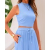 image:imageBTFBM Summer Outfits For Women 2026 Ribbed Sleeveless Tank Tops Wide Leg Pants 2 Piece Sets Lounge Set ClothingLight Blue
