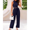 image:imageBTFBM Summer Outfits For Women 2026 Ribbed Sleeveless Tank Tops Wide Leg Pants 2 Piece Sets Lounge Set ClothingNavy