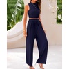 image:imageBTFBM Summer Outfits For Women 2026 Ribbed Sleeveless Tank Tops Wide Leg Pants 2 Piece Sets Lounge Set ClothingNavy