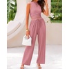 image:imageBTFBM Summer Outfits For Women 2026 Ribbed Sleeveless Tank Tops Wide Leg Pants 2 Piece Sets Lounge Set ClothingPink