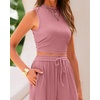 image:imageBTFBM Summer Outfits For Women 2026 Ribbed Sleeveless Tank Tops Wide Leg Pants 2 Piece Sets Lounge Set ClothingPink