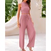 image:imageBTFBM Summer Outfits For Women 2026 Ribbed Sleeveless Tank Tops Wide Leg Pants 2 Piece Sets Lounge Set ClothingPink