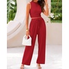 image:imageBTFBM Summer Outfits For Women 2026 Ribbed Sleeveless Tank Tops Wide Leg Pants 2 Piece Sets Lounge Set ClothingRed