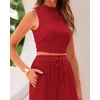 image:imageBTFBM Summer Outfits For Women 2026 Ribbed Sleeveless Tank Tops Wide Leg Pants 2 Piece Sets Lounge Set ClothingRed