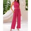 image:imageBTFBM Summer Outfits For Women 2026 Ribbed Sleeveless Tank Tops Wide Leg Pants 2 Piece Sets Lounge Set ClothingRose Red