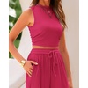 image:imageBTFBM Summer Outfits For Women 2026 Ribbed Sleeveless Tank Tops Wide Leg Pants 2 Piece Sets Lounge Set ClothingRose Red