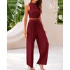 image:imageBTFBM Summer Outfits For Women 2026 Ribbed Sleeveless Tank Tops Wide Leg Pants 2 Piece Sets Lounge Set ClothingWine Red