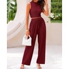 image:imageBTFBM Summer Outfits For Women 2026 Ribbed Sleeveless Tank Tops Wide Leg Pants 2 Piece Sets Lounge Set ClothingWine Red