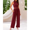 image:imageBTFBM Summer Outfits For Women 2026 Ribbed Sleeveless Tank Tops Wide Leg Pants 2 Piece Sets Lounge Set ClothingWine Red